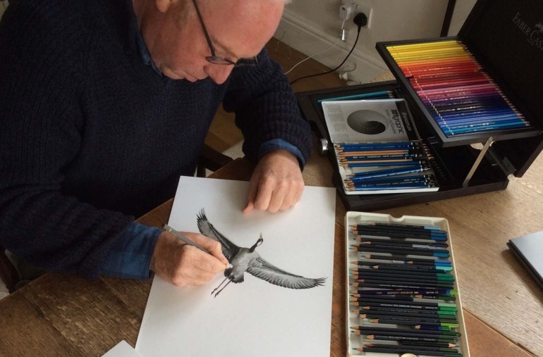  Richard drawing a Common Crane April 2020