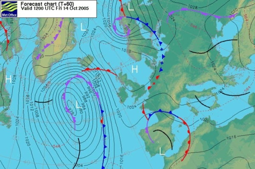  Weather system October 14th 2005 creating the massive goldcrest fall courtesy of the Met Office