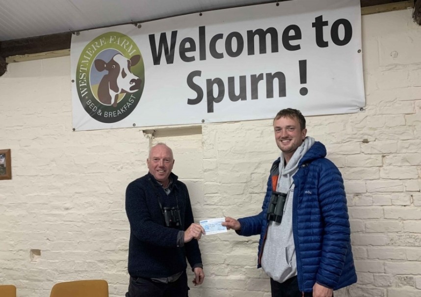  Richard giving Spurn Bird Observatory Trust the grant of £750.00 